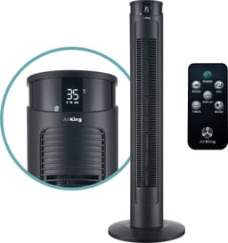 AirKing Torenventilator 94cm - Kolomventilator met Afstandsbediening - Ventilator staand met Timer - 3 Snelheidsstanden - Oscillatie & Dimbaar LED Scherm - Energiezuinig - Koelventilator voor Kamer - Zwart — thumbnail 1