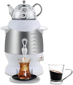 Turkse theemaker - Elektrische samovar - Thee zetten - Dubbelzijdig ontwerp - 5L waterkoker - Zwart — thumbnail 4