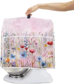 Mixerhoes Met Bloemenprint - Keukenmachine Cover - Keuken Organisatie - Met Opbergvakken - 43.5 x 27.5 x 37.5 cm - Roze — thumbnail 4