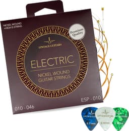 Premium Elektrische gitaar snaren + Extra hoge E snaar - Inclusief 3 Celluloid Plectra - ESP-010 - Nickel Wound — thumbnail 1