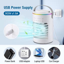 Draagbare USB Luchtkoeler met Ijswater - 3 Standen Tafelventilator - voor Kantoor & Thuis - Wit - 1 Stuk — thumbnail 3