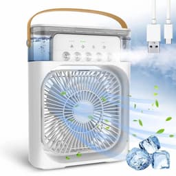 Mini Aircooler 3-in-1 met Luchtbevochtiger en LED Nachtlamp - Draagbare Air Cooler - USB Ventilator - Persoonlijke Airconditioner - 3 Snelheden - Voor Kantoor, Slaapkamer en Bureau - Wit — thumbnail 1