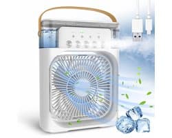 Mini Aircooler 3-in-1 met Luchtbevochtiger en LED Nachtlamp - Draagbare Air Cooler - USB Ventilator - Persoonlijke Airconditioner - 3 Snelheden - Voor Kantoor, Slaapkamer en Bureau - Wit