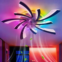 LuxiLamps - 5 Vleugel Ventilator Lamp - Dimbaar Met Afstandsbediening - Zwart - RGB 12 Kleuren - Plafondventilator Met LED - Smart Life App - Woonkamerlamp - Moderne lamp - Plafonniere — thumbnail 1