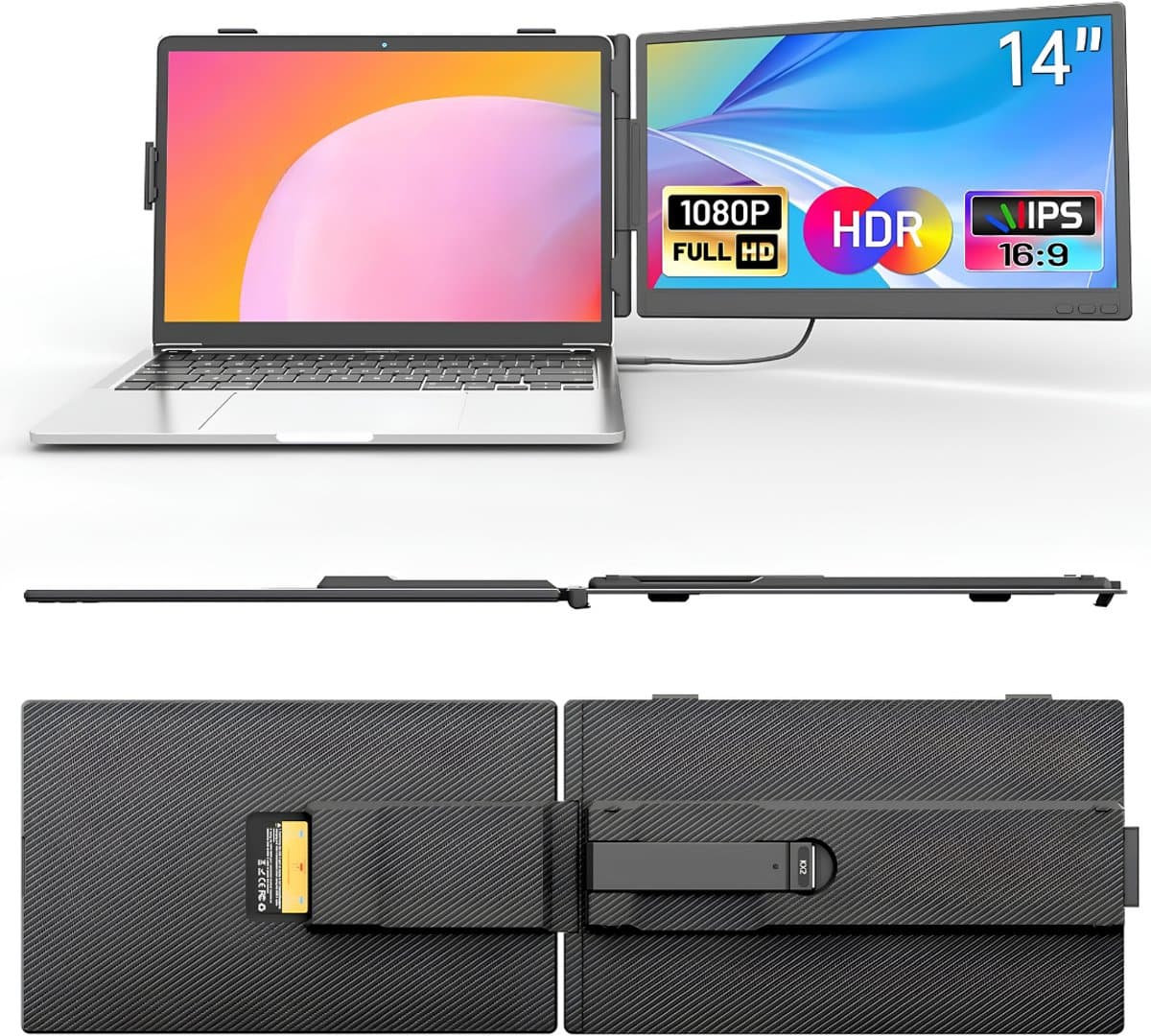 AHD® Professionele Portable Monitor - USB-C - 14 Inch - Draagbare Monitor - Portable Monitor Voor Laptop - Zwart - 39cm x 26cm x 7cm — afbeelding 1