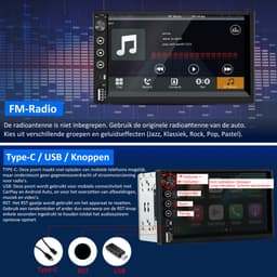 JUNSUN 7 inch 2DIN Autoradio met Draadloze Carplay & Android Auto - IPS Scherm (1024x600) + Achteruitrijcamera + Bedieningsknop + Installatieset + Microfoon + USB + FM Radio — thumbnail 4