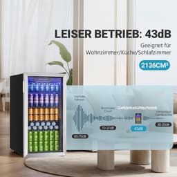 Flolife - Bierkoelkast met Glazen Deur en Zilver RVS Afwerking – Capaciteit 126 Blikjes – Verstelbare Planken voor Bier, Wijn en Dranken – Ideaal voor Thuis, Bar of Kantoor — thumbnail 3