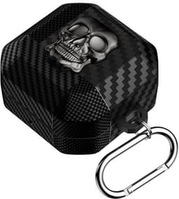 Telestore - Hoesje geschikte voor Samsung Galaxy Buds4 / Buds 4 Pro - TPU carbon zwart hoesje Beschermhoes - Shockproof Buds 4 cover hoesje - Geschikt voorGalaxy Buds4 / Buds4 Pro - zwart schedel skelet - carbon TPU cover — thumbnail 1