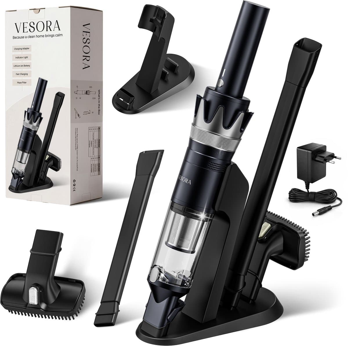 Vesora® 3-in-1 Kruimeldief - Kruimelzuiger Snoerloos - Krachtige Handstofzuiger met Opzetstukken en Steel - Ook Voor Dierenharen - Stofreiniger - Autostofzuiger - Air Duster - HEPA-filter - Draadloos - Best Verkocht - Blauw / Zilver — afbeelding 1
