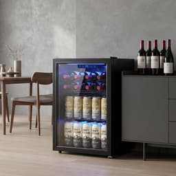 70L Drankenkoelkast - Zwart Dubbele Glazen Deur - UV-bescherming 2 Verstelbare Roosters LED - Display Verlichting 2-18°C- Instelbaar Stille 43dB - Vrijstaande Mini Koelkast - voor Kantoor Slaapkamer Bar — thumbnail 3