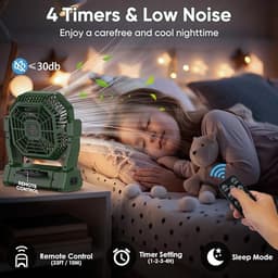 Campingventilator 20000 mAh - USB Oplaadbare Tafelventilator met LED Verlichting - Afstandsbediening - 4 Snelheden & 4 Timers - Stille Outdoor Ventilator met Ophanghaak - Voor Camping, Tent, Picknick en Reizen — thumbnail 2