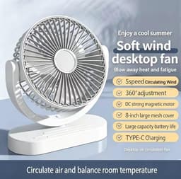 KZQ Usb Tafelventilator Stil Kantelbaar Met 3 Snelheden - Bureauventilator Voor Koeling Thuis En Kantoor - Paars — thumbnail 2