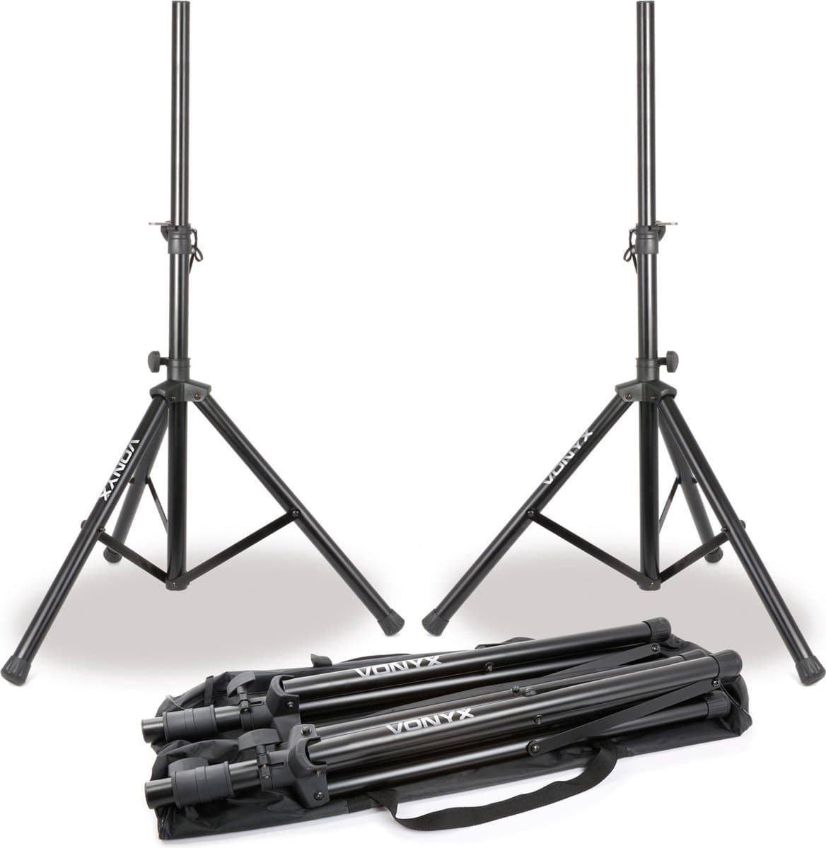 Luidspreker standaard - Vonyx set van 2x speaker standaard in tas - max. hoogte 175cm - Max. gewicht 30kg - Zwart — afbeelding 1