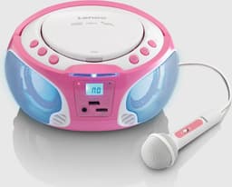Lenco SCD-650PK - Draagbare radio CD speler met karaokemicrofoon en LED - Roze — thumbnail 4