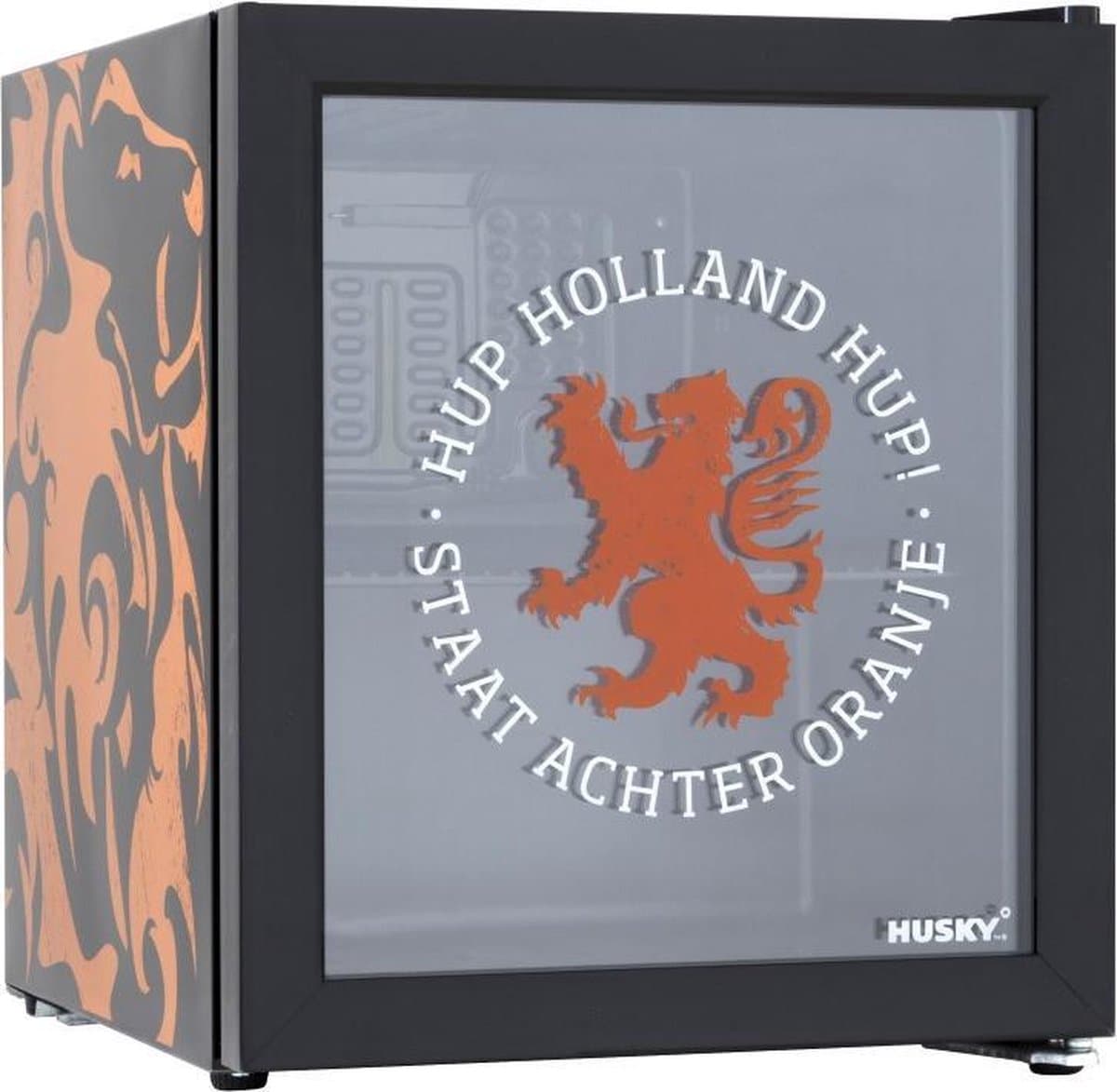 Husky KK50-DUTCHLION - Mini Koelkast - Met Glazen Deur - 46 Liter - 40dB - Oranje - Leeuw — afbeelding 1