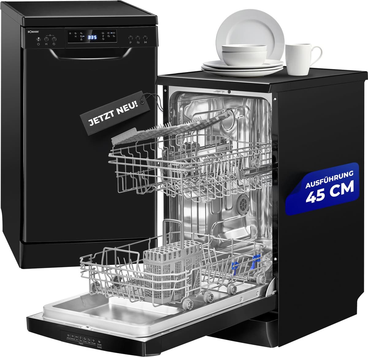 Bomann GSP 7418 Zwart - Vrijstaande Vaatwasser 45 cm - 10 Couverts - 7 Programma's - AutoOpen — afbeelding 1