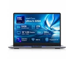 Ninkear 16 inch Laptop Intel Core Ultra 5 225H - AI PC met 24GB RAM en 2TB SSD - 2.5K 120Hz Display - Windows 11 - WiFi 6 - Zilvergrijs