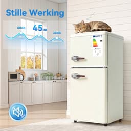 Crème Mini Koelkast - 60 liter dubbeldeurs koelkast - Met Apart Vriesvak en 7 Temperatuurstanden - Voor Keuken, Woonkamer & Kantoor - 41x45x89 cm — thumbnail 3