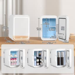 Cosmetische Koelkast - Skincare Fridge - Mini Koelkast 4L - Make-up Koelkast - LED Spiegel - 3 Dimstanden - Koelen & Verwarmen - Auto Koelkast - 220V & 12V - Thuis & Auto - 27x22x18 cm - Voor Huidverzorging & Maskers & Drankjes - Wit — thumbnail 4