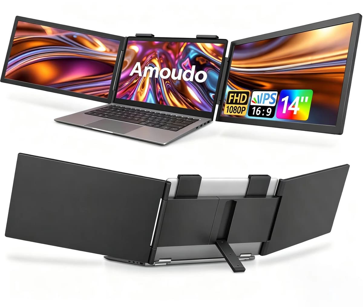 CreateEcom draagbare monitor - mobiele monitor - 14 inch - 60Hz - 1920*1080P - Triple Laptopmonitor - IPS Draagbare Triple Monitor met USB-C poort voor 14-16,5 inch laptops - Windows/Mac Xbox — afbeelding 1