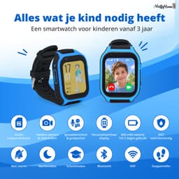 MuffyMouse GPS Horloge Kind met Simkaart – Smartwatch Kinderen 4G – Kinder Smartwatch met GPS – GPS Tracker Kind – Belfunctie, Videobellen, SOS & WhatsApp – 2GB+16GB – Blauw — thumbnail 2