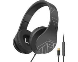 PowerLocus P2 Wired - Koptelefoon met Draad USB-C - Microfoon - Inklapbaar - Over-Ear Hoofdtelefoon met Kabel - Comfortabele Pasvorm - Audio Sharing Port - Zwart