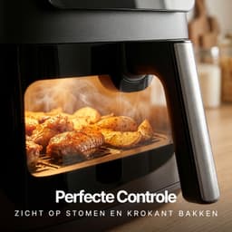 airfryer met stoomfunctie - Heteluchtfriteuse - Zwarte kleur - Digitale Air Fryer - 8,8L - 1700W - Meer Kookfuncties - Kijkvenster - 360° Heteluchttechnologie - Touchscreen - Vaatwasmachinebestendige Onderdelen — thumbnail 3