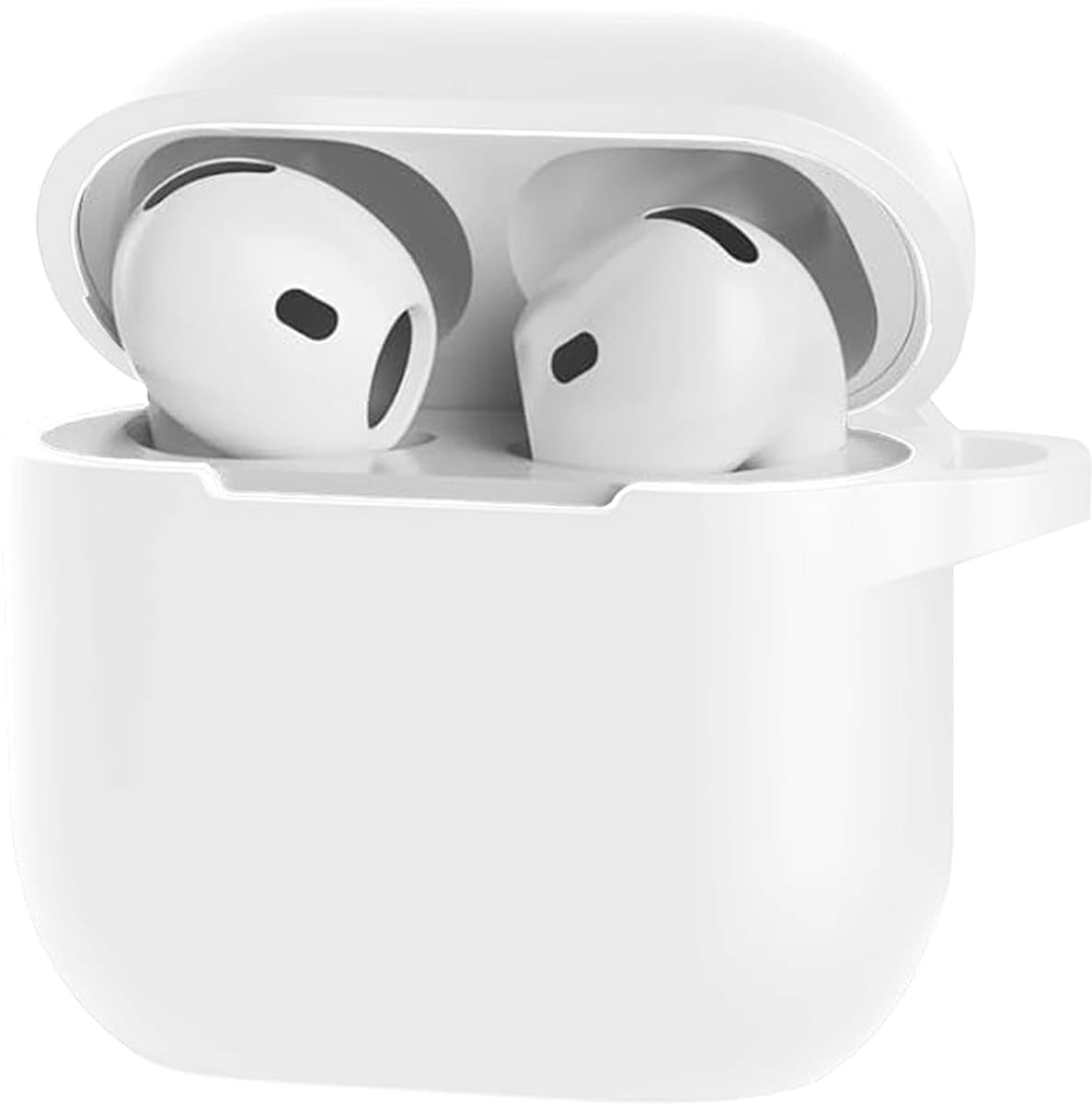 Hoesje Geschikt voor Apple AirPods 5 - Siliconen Hoes met Clip - Silicone Case Cover - Wit — afbeelding 1
