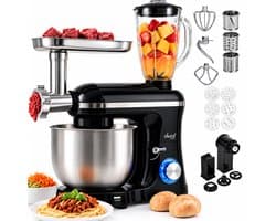 Vivid Green 2000W Keukenmixer - Vleesmolen, Blender & Pastamachine - Geschikt voor Zwaar Deeg - 6,2L Mengkom - Keukenmachine - Keukenrobot - Zwart