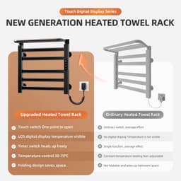 Elektrische handdoekwarmer, klein, 135 W, elektrische handdoekdroger, 50 x 50 cm, handdoekdroger met lcd-touch-bediening, timer, thermostaat, inklapbare plank (zwart) — thumbnail 3