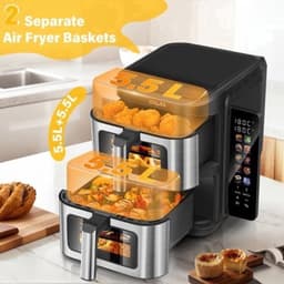 Heteluchtfriteuse – Airfryer – Friteuse – Luchtfriteuse – Digitale Oven – 11 Liter Capaciteit – Dubbele Mand met Cook & Sync Systeem — thumbnail 3