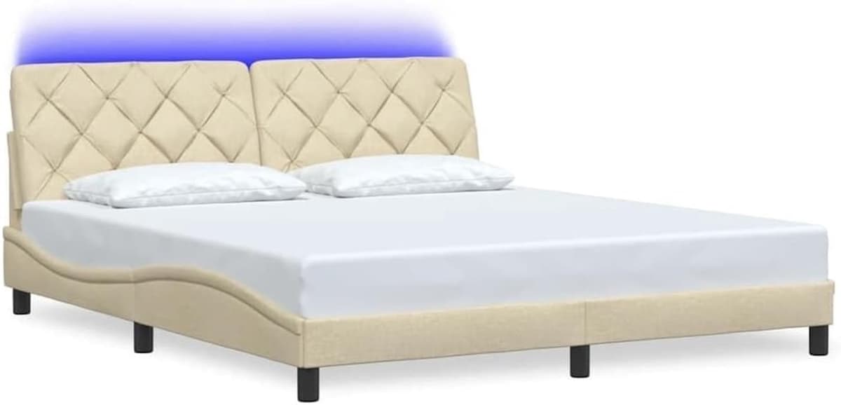 Bedframe met led, crèmekleurige stof, 180 x 200 cm — afbeelding 1