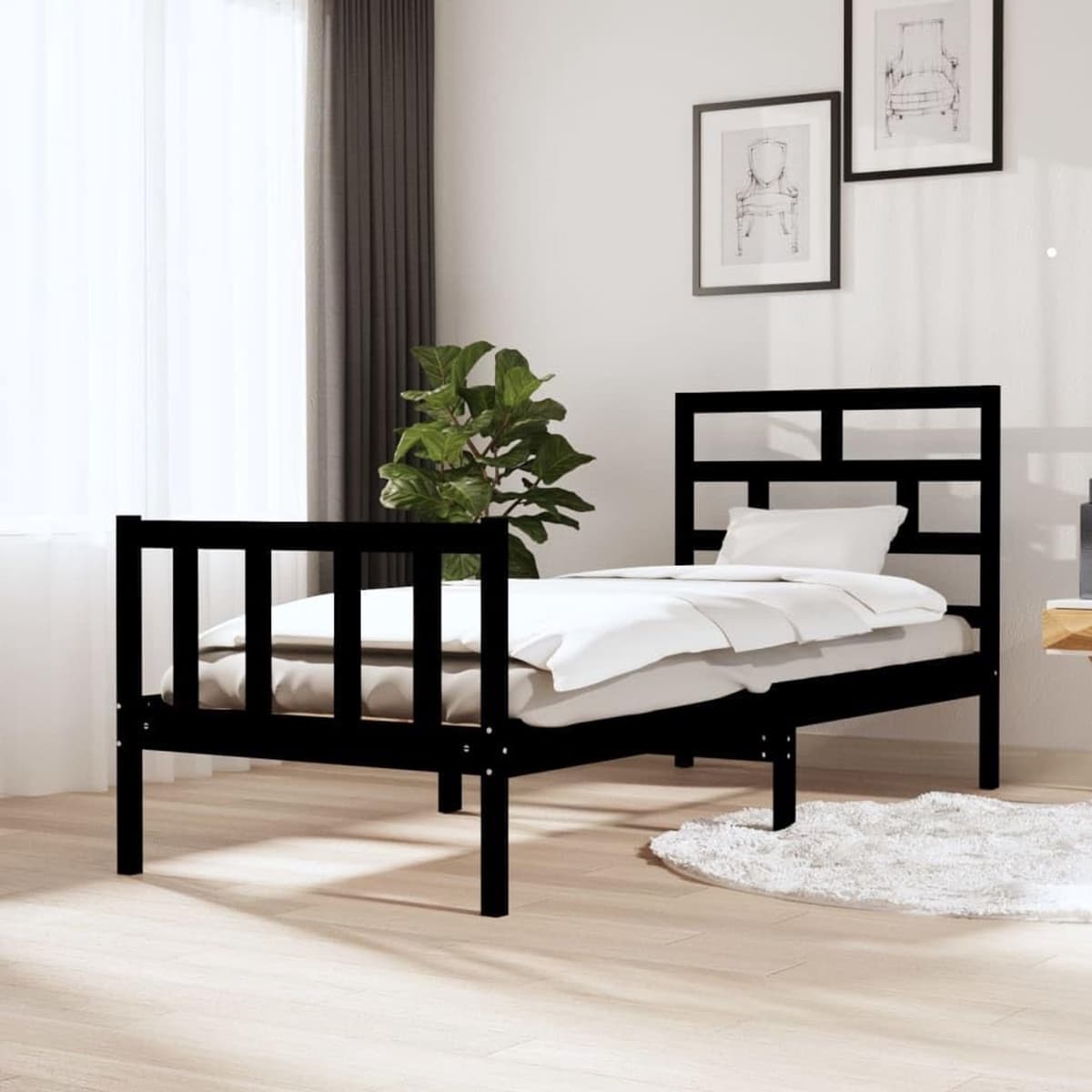 Bedframe familiebed palletbed massief houten bed zwart grenen 75x190 cm 2FT6 Small Single — afbeelding 1