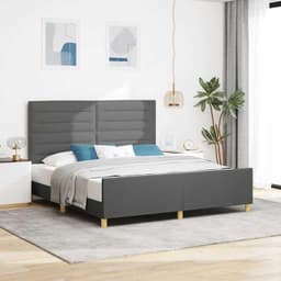 Bedframe met hoofdeinde Donkergrijs 180 x 200 cm Stof Platformbed Stofbekleding Schuimvulling Inclusief Lattenbodem Eenvoudig te Monteren Strak Design Slaapkamer Modern — thumbnail 1
