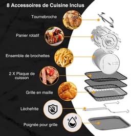 12 liter heteluchtfriteuse, 12-in-1 heteluchtfriteuse met 8 accessoires, oven, grill, droogautomaat, 1800 W Air Fryer zonder olie met 2 grote kijkvensters, 80-200 °C, zwart — thumbnail 2