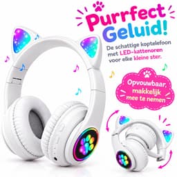 Kinder Koptelefoon Draadloos Bluetooth - Kinder Hoofdtelefoon - Draadloos Opvouwbaar Schattige Koptelefoon - Kids Headset - Over Ear-Bluetooth - Microfoon - Kattenoortjes met LED Verlichting - Wit — thumbnail 2