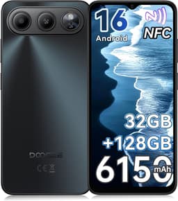 DOOGEE Note 60 Smartphone - 6,56" - Android 16 - 32GB(3+29) RAM - 128GB ROM - 6150 mAh - Lichtgewicht 190 g - 3,5 mm hoofdtelefoonaansluiting - NFC - GPS - Zwart — thumbnail 1