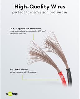 Goobay Luidsprekerkabel 10 m rood-zwart, 2 x 0,75 mm² CCA-geleider, flexibele PVC-mantel met polariteitsmarkering, voor hifi en home cinema — thumbnail 3