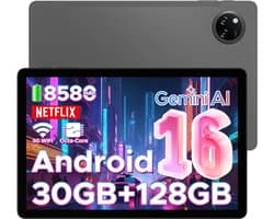 DOOGEE Tab A9 Pro+ - Tablet - 30GB RAM (6GB+24GB) - 128GB ROM(TB/TF)- 11Inth 90Hz HD+ - 8580mAh - Android 16 - Unisoc T7200 - Dual Speakers - Grijs