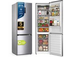 Heinner HCNF-HM377INVXC Koel-vriescombinatie 377 L – Full No Frost – Touchbediening met LED-display – Holiday-functie – Super-functie – RVS – 5 Jaar Garantie