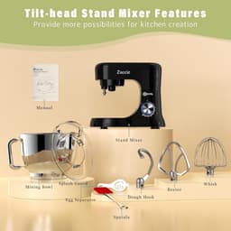 SnelShoppen - Food Processor Silent Stirring Machine met 5L RVS Kom, 3 Mengtools, Spatdeksel, Deegschraper en Eierscheider, 8 Snelheden, 1000W, Zwart — thumbnail 2