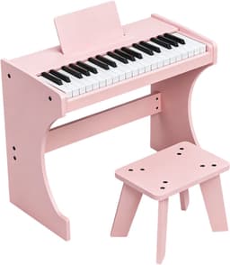 LEADZM Kinderdigitale piano- 37 toetsen - Compleet houten ensemble met bankje - Muziekontwikkelingspiano voor 3 jaar+ - Roze — thumbnail 2
