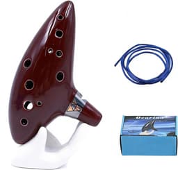 Ocarina, Keramische ocarina, 12-gaats ocarina, Inclusief handleiding voor de eerste stappen, displaystandaard, beschermhoes en ophangtouw, muziekinstrument, magisch, instrument, 12 gaten, bruin — thumbnail 1