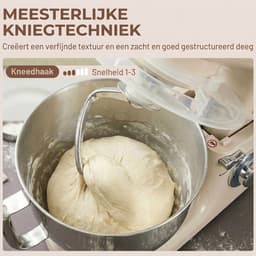 Keukenmachine 1300W Beige - Keukenmixer met 4,5L RVS Mengkom - 6 Snelheden met Pulsfunctie - Kneedmachine met Deeghaak, Garde en Klopper — thumbnail 3