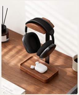 Notenhouten Koptelefoon Standaard - Koptelefoon houder - Headset houder - Gaming Headset Stand - Met Opbergbasis - Hoofdtelefoon Standaard Bureau - Koptelefoon Standaard Universeel — thumbnail 2