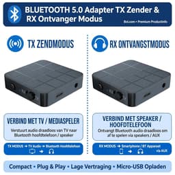 Bluetooth 5.0 Audio Zender & Ontvanger 2-in-1 – Draadloze AUX Adapter voor TV, Autoradio, Stereo, Speakers & Koptelefoon — thumbnail 3