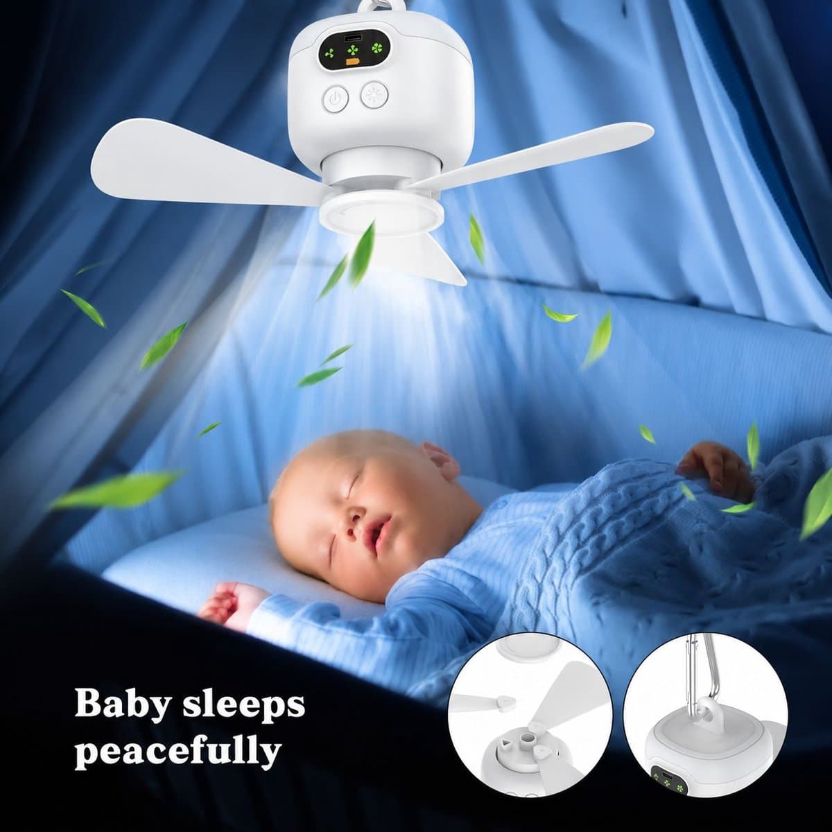 VHV - Plafondventilator met verlichting - 8000 mAh oplaadbaar - LED lamp met afstandsbediening - Stille ventilator met 3 snelheden - Draagbare hanglamp geschikt voor tent, paviljoen, terras en camper - Camping lamp — afbeelding 1