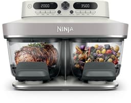 Ninja CRISPi DualZone Glazen Airfryer met 2 manden, 8 kookfuncties, Kook twee gerechten tegelijkertijd, PFAS-vrije glazen schalen, Inclusief deksels - Gebroken wit - DD102EUIV2 — thumbnail 1
