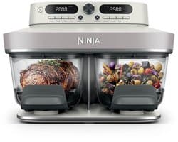 Ninja CRISPi DualZone Glazen Airfryer met 2 manden, 8 kookfuncties, Kook twee gerechten tegelijkertijd, PFAS-vrije glazen schalen, Inclusief deksels - Gebroken wit - DD102EUIV2