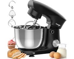 Keukenmixer - Stille Werking - 5L Mengkom - 10 Snelheden - Inclusief Deeghaak, Garde & Menghaak - Keukenrobot - Zwart